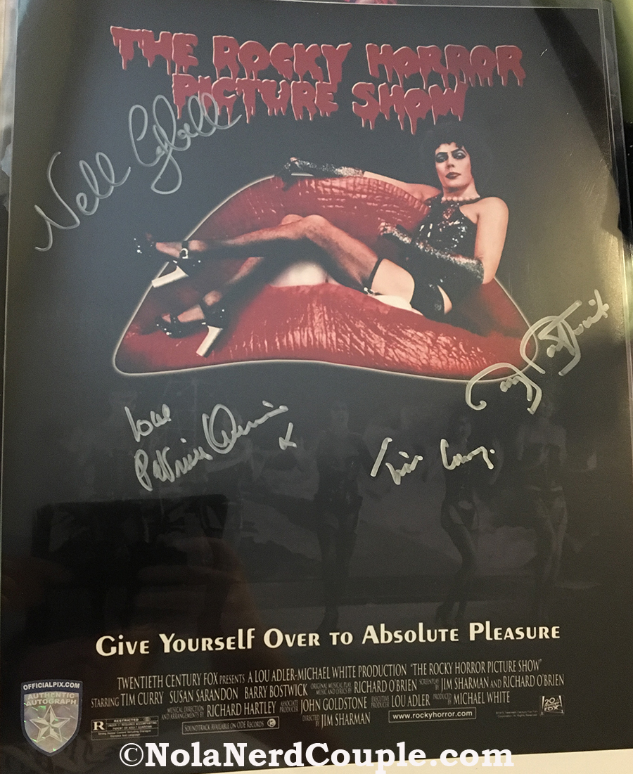 Rocky Horror Picture Show poster, with Nell Campbell, Patricia Quinn, Tim Curry, and Barry Bostwick.