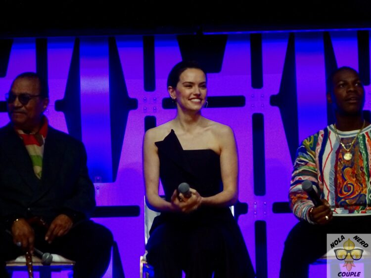 Billy Dee, Daisy Ridley, and John Boyega at the Episode IX panel
