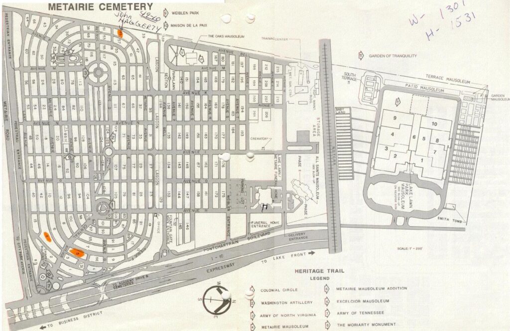 Map of Metairie Cemetery