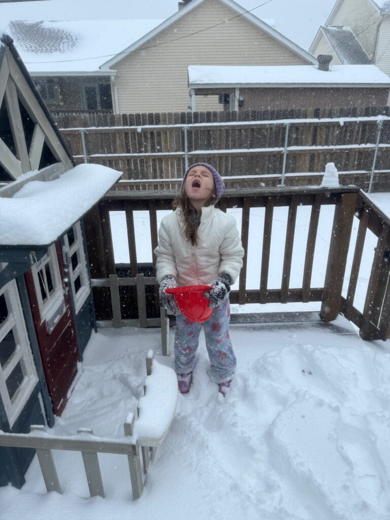 Little girl in the snow in south Louisiana 