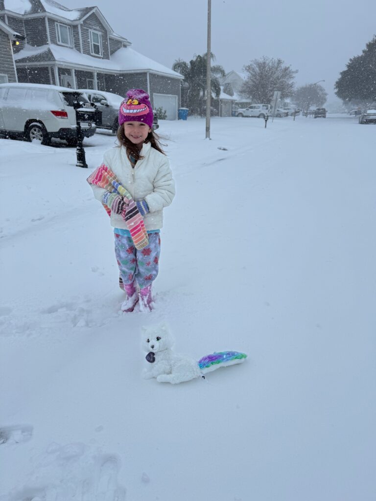 Little girl in the snow in south Louisiana 