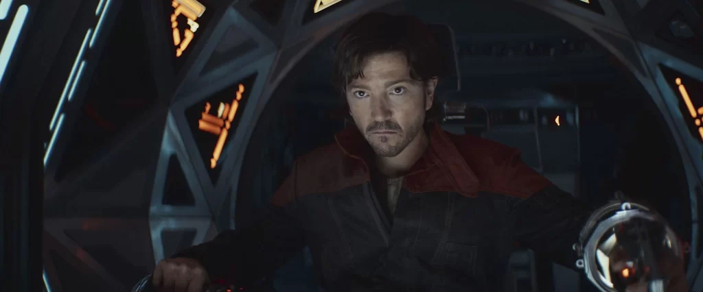 Still Shot from Andor Season 2 Episodes 1-3 of Cassian stealing a TIE Avenger